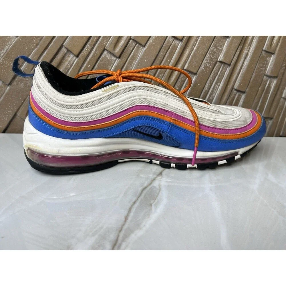 Nike Air Max 97 White Blue Orange CW6992-100 Size 10.5 Men Sneakers Shoes